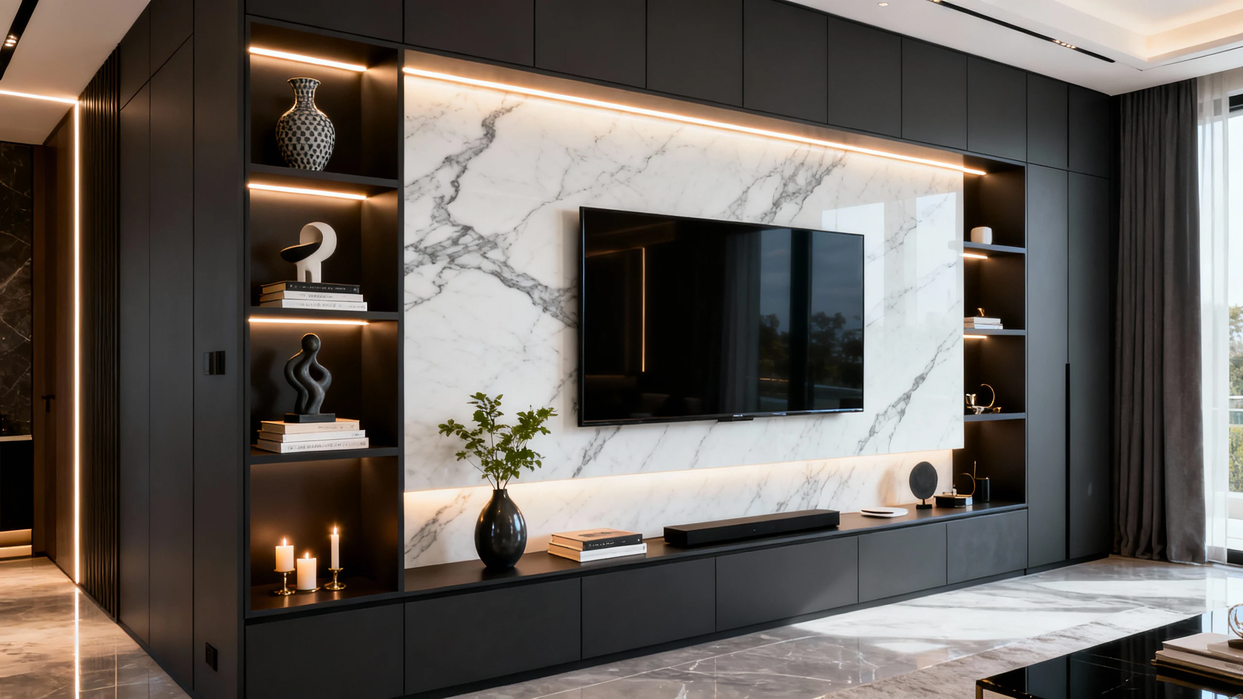 İzmir iç mekan yenileme özel tasarım duvar TV ünitesi modelleri ve dekorasyon çözümleri Viti Dizayn